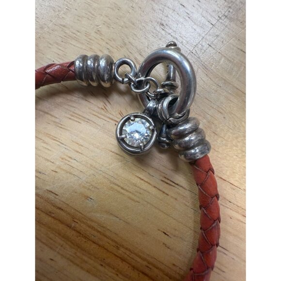 Braided Leather Bracelet With Sterling Silver Toggle Clasp & Crystal Charm - Picture 9 of 9